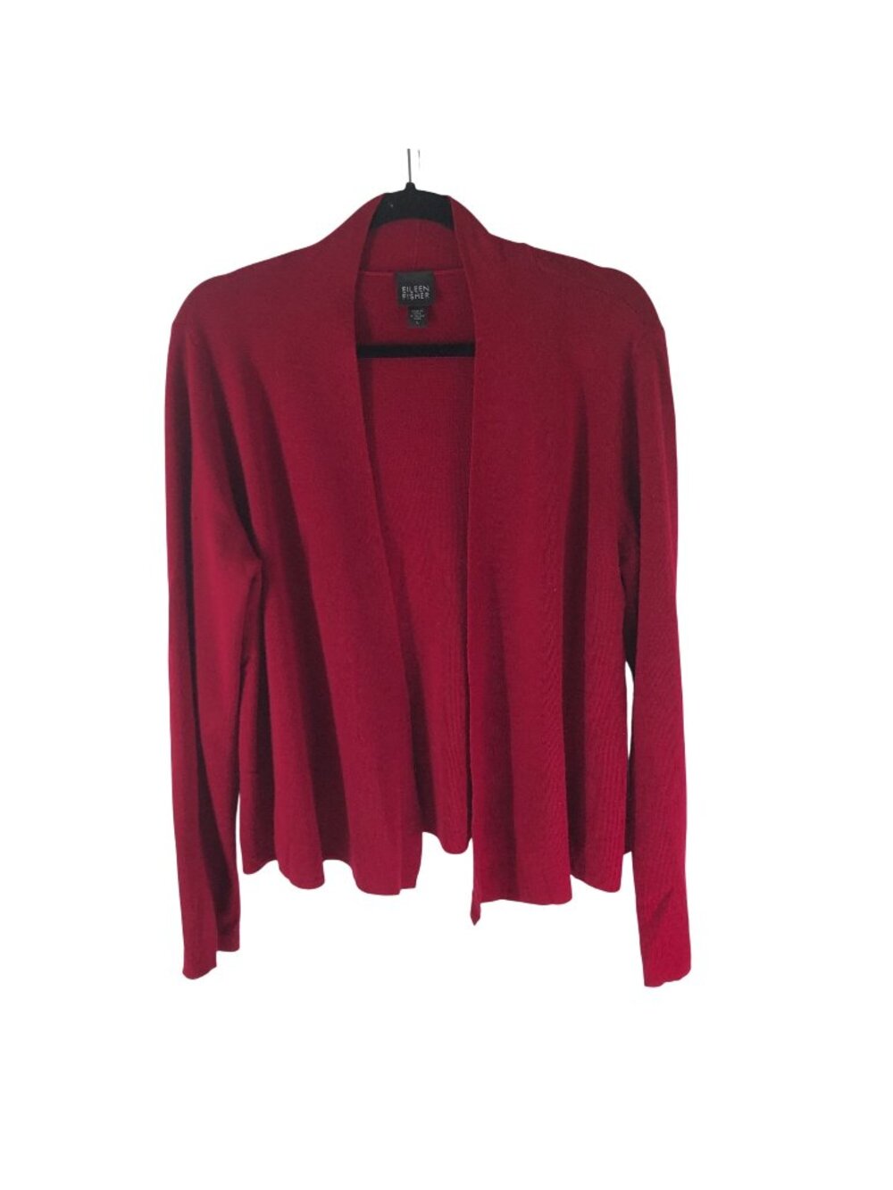 Eileen Fisher Womens Open Front Cardigan Red Large 100% Merino Wool Minimalist